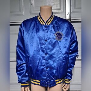 Vintage Golden State Warriors Blue Satin Jacket Sz.XL Swingster Made In Usa